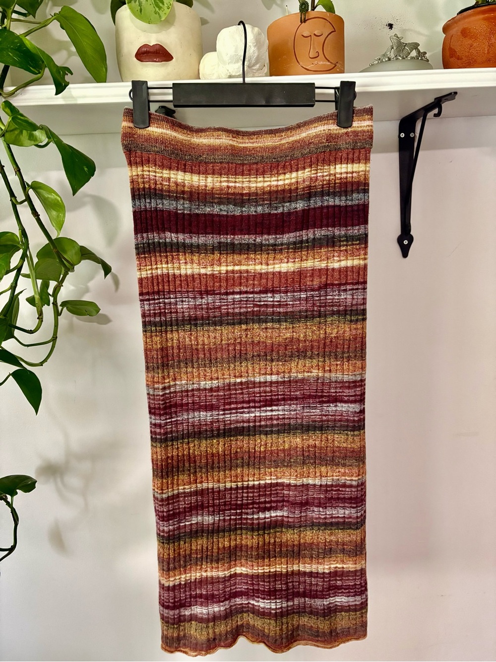 Striped Knit Midi Skirt in Burgundy Multi